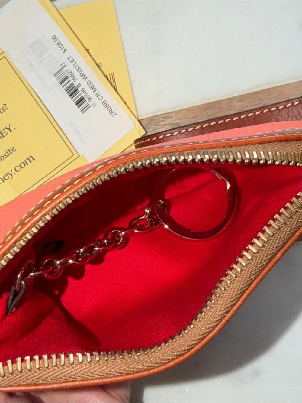 Authentic NWT Dooney & Bourne Coral Wristlet Key Pouch, Small Clutch, Wallet